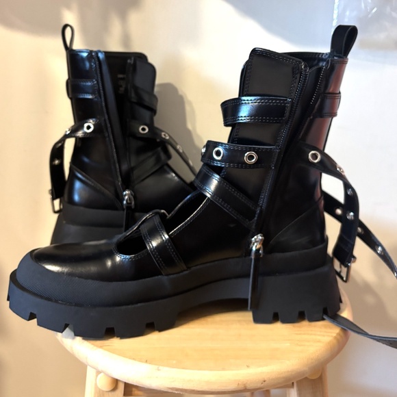 Zara Black Combat Moto Boots - Picture 6 of 12